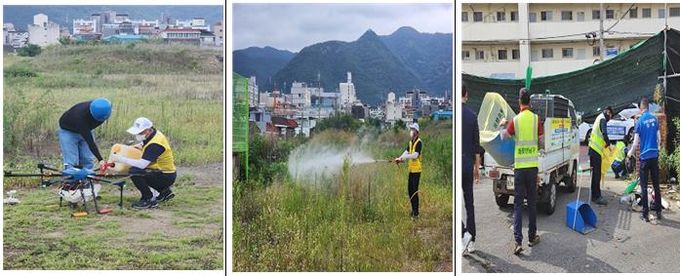 남구 재개발 재건축 정비구역(대명10동 1647-1, 대명3동 1745-9)에 특별방역과 쓰레기 수거 작업을 실시하고 있다.