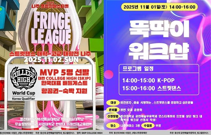 나주문화재단이 오는 11월 1일부터 2일까지 나주정미소에서 ‘2025 나주 프린지 페스티벌 프린지리그’를 개최한다.