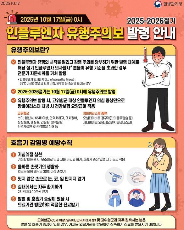 인플루엔자(독감) 유행주의보 발령 안내 팸플릿