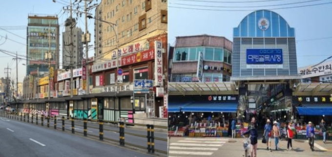 대조시장 전경(왼쪽), 대림골목시장 전경(오른쪽)