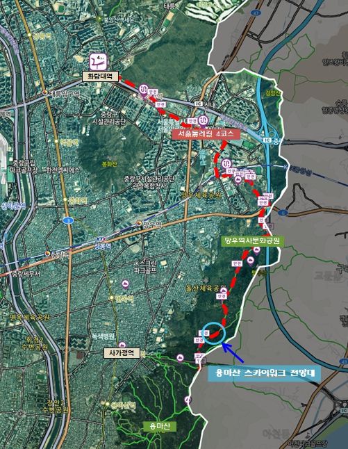 서울둘레길(용마산) 스카이워크 전망대 위치도