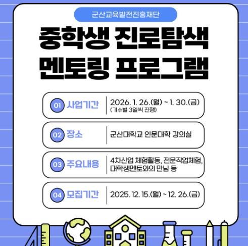군산교육발전진흥재단, 겨울방학 맞아 중학생 진로 멘토링 운영