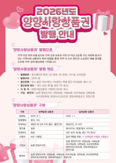 양양사랑상품권 발행 안내 포스터