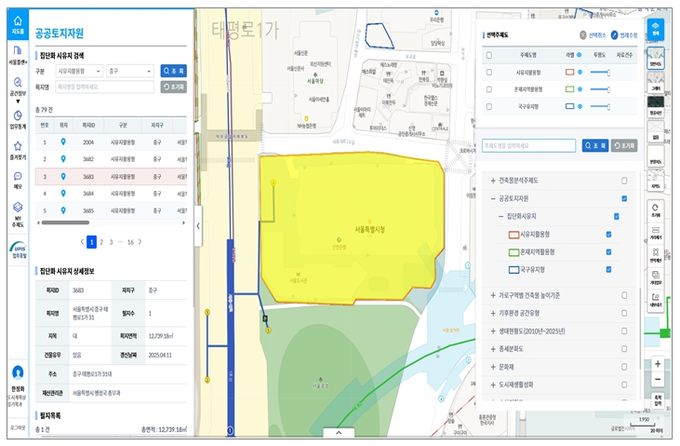 공공토지자원 시유지 상세정보, 구역정보 예시