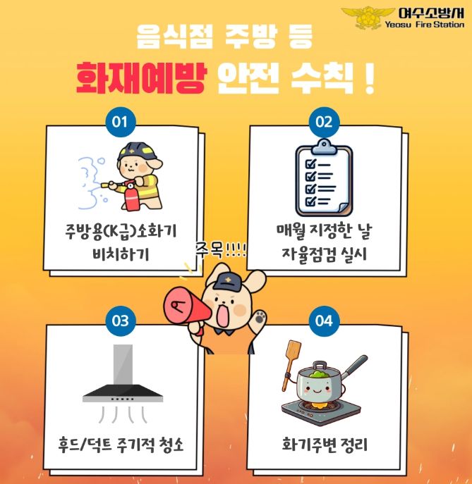 급 소화기 비치 등 주방화재 예방수칙 준수 당부