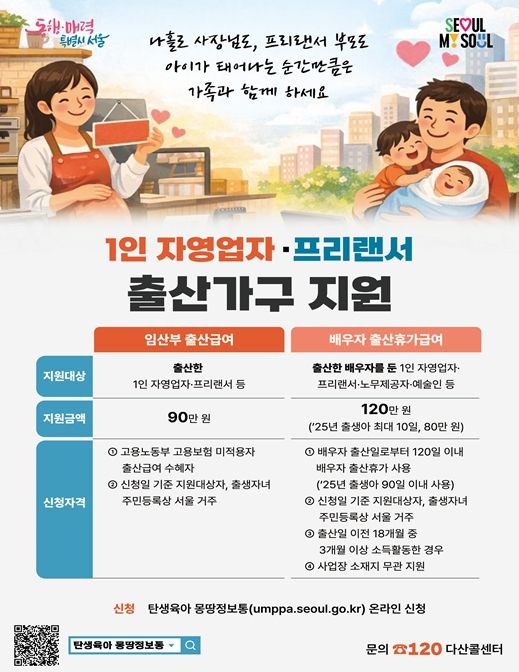 1인 자영업자ㆍ프리랜서 출산가구 지원 홍보물