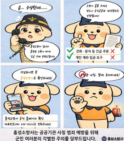 홍성소방서, 소방관 사칭 물품구매 전화사기 주의 당부
