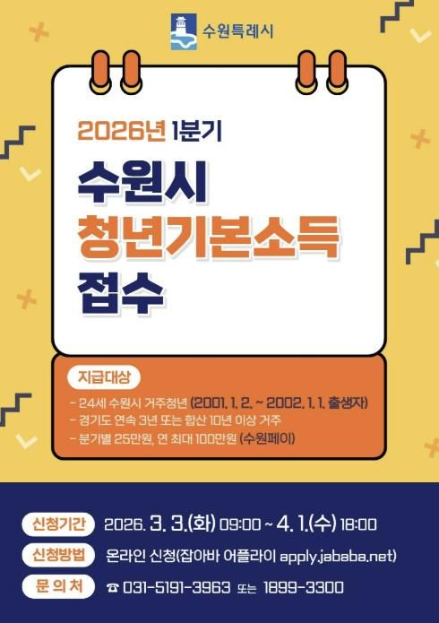 ‘수원특례시 2026년 1분기 청년기본소득’ 홍보물