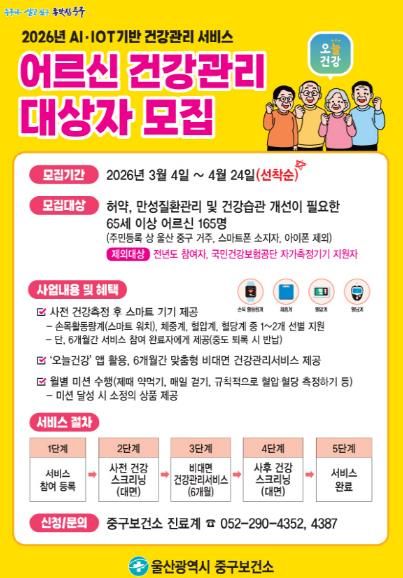 중구보건소, 인공지능(AI)·사물 인터넷(IoT) 활용 어르신 건강관리 지원