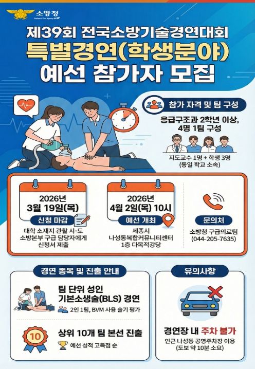 제39회 전국소방기술경연대회 특별경연(학생분야) 참가팀 모집 포스터