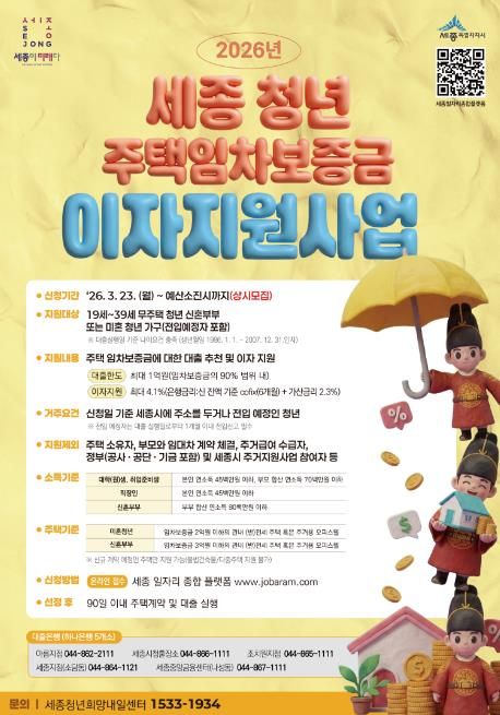 세종시, 청년 주택임차보증금 이자 최대 4.1% 지원