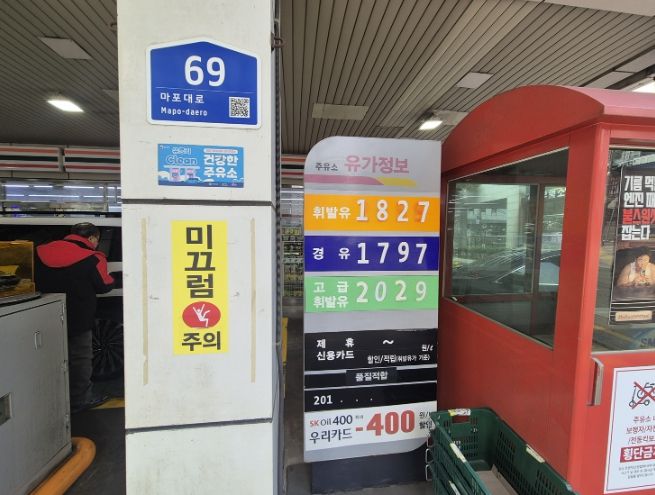 주유소 외부 가격표시판과 판매가격 표시 현황