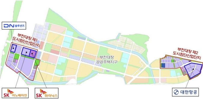 부천대장 도시첨단산업단지 입주하는 업체 위치가 표기된 평면도