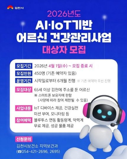 김천시보건소, AI∙IoT기반 어르신 건강관리사업으로 건강한 노년을 책임진다.