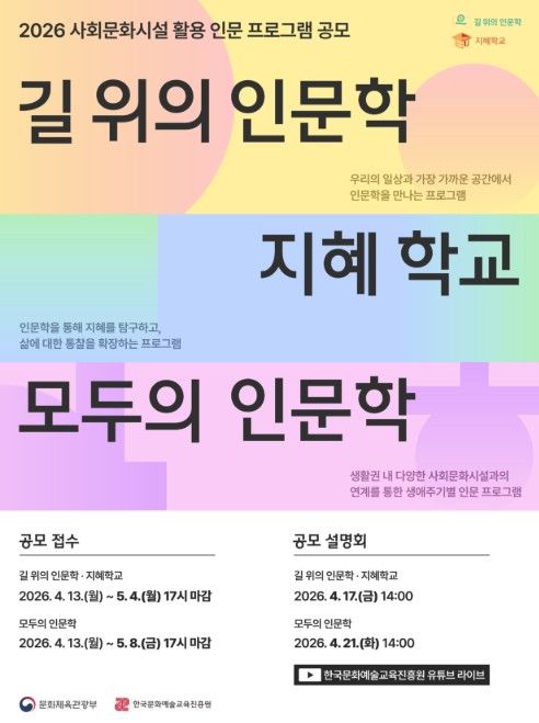 2026년 사회문화시설 활용 인문 프로그램 공모 포스터